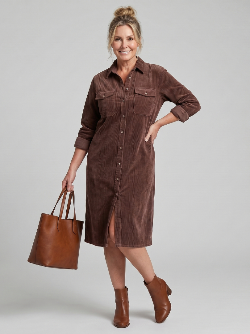 Pema - Vestido Midi de Manga Longa com Bolsos