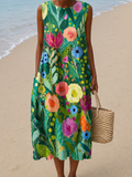 Zoe - Vestido Midi Casual Estampado Sem Mangas