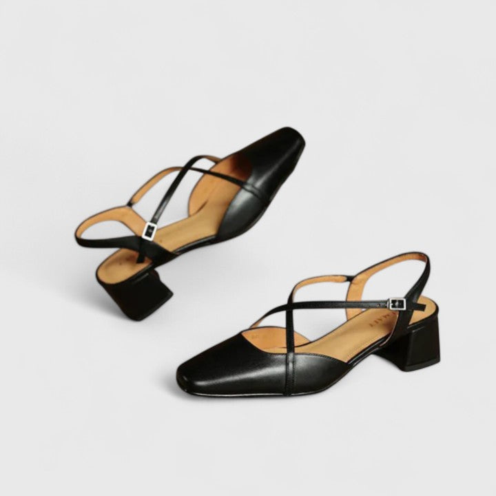 Mikaela - Scarpin Slingback de Bico Quadrado e Salto Bloco