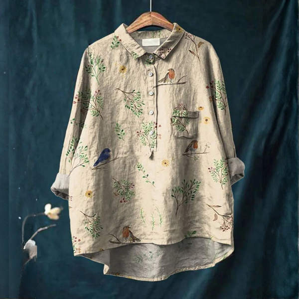Cláudia - Blusa com Passarinhos e Raminhos Delicados