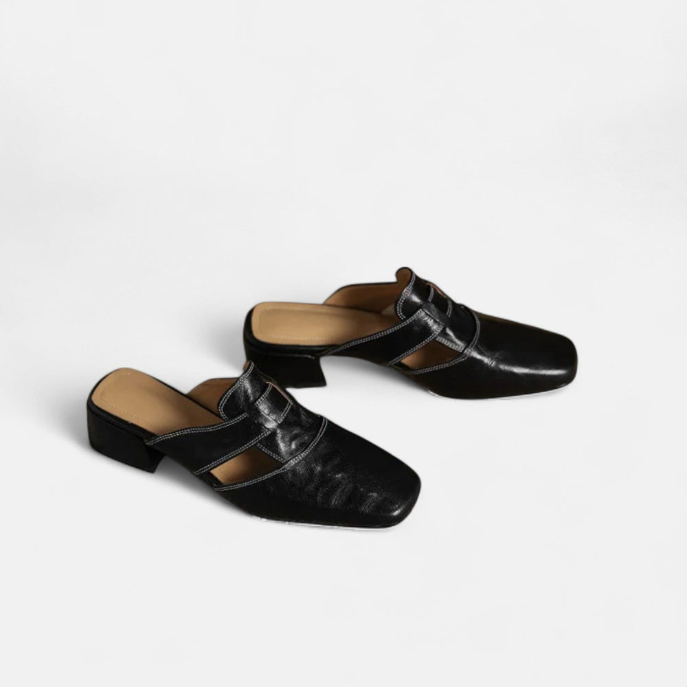 Andie - Mule de Bico Quadrado com Fivela Forrada
