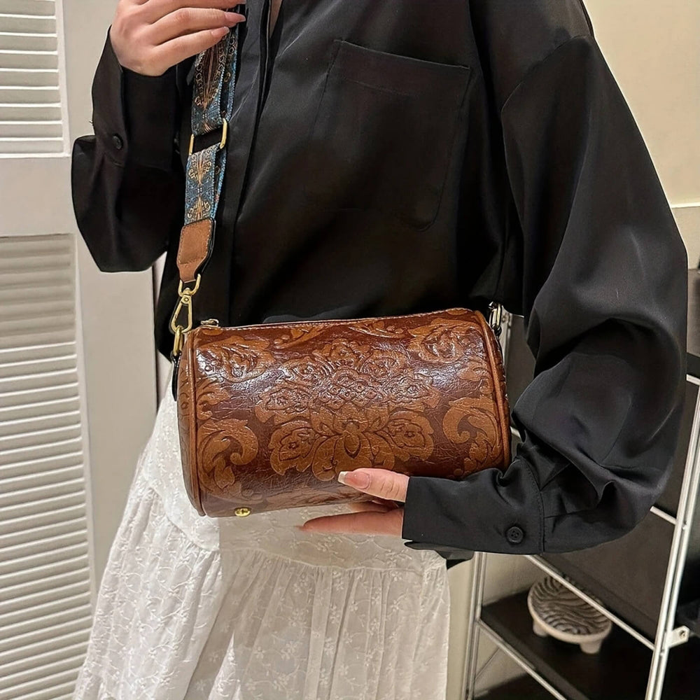 Raquel - Bolsa de Ombro Cilíndrica com Relevo Arabesco