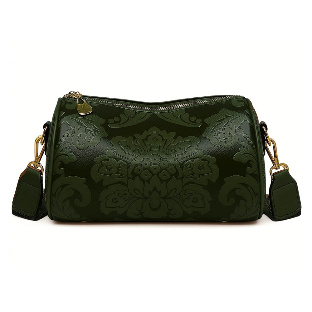 Raquel - Bolsa de Ombro Cilíndrica com Relevo Arabesco