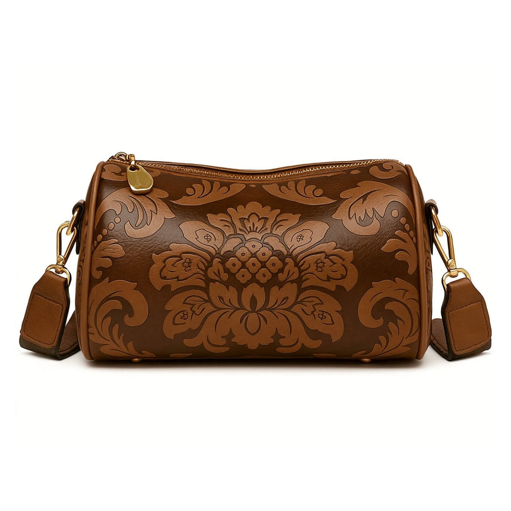 Raquel - Bolsa de Ombro Cilíndrica com Relevo Arabesco