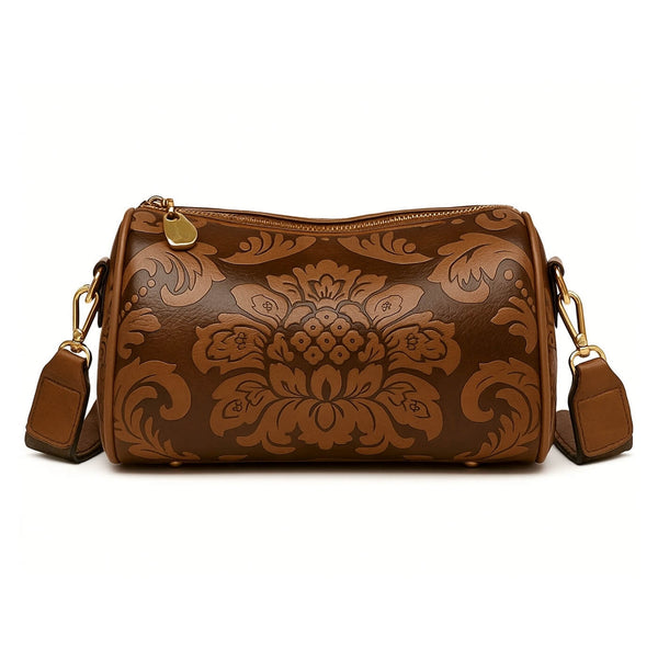 Raquel - Bolsa de Ombro Cilíndrica com Relevo Arabesco