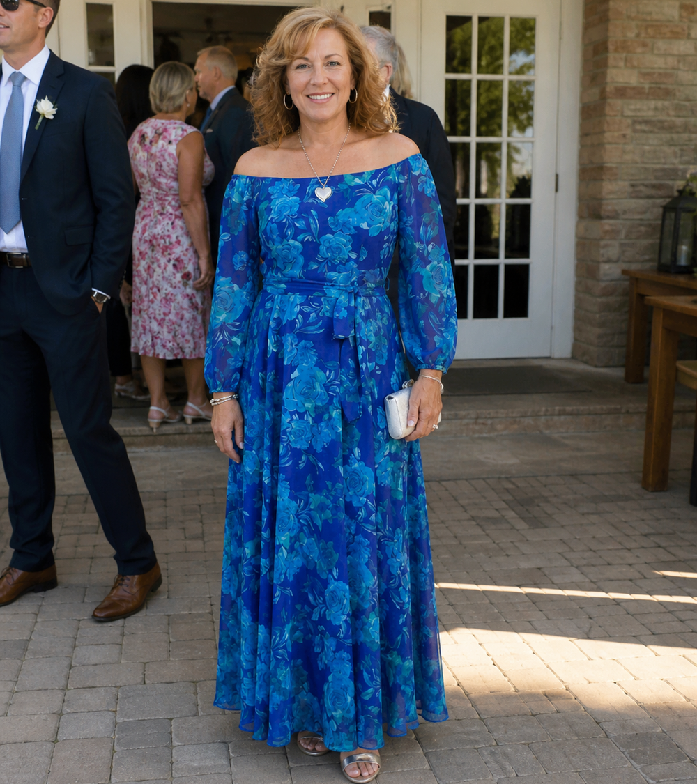 Eduarda - Vestido Longo Floral Ombro a Ombro