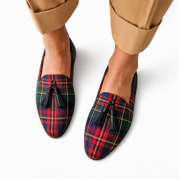 Carys - Mocassim Xadrez de Bico Redondo com Tassel