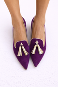 Portia - Sapatilha de Bico Fino com Tassel Metalizado