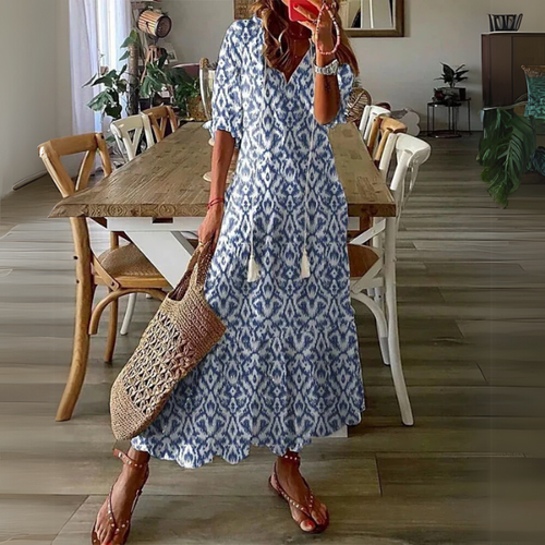 Paisley - Vestido Longo Estampa Étnica Com Cordão