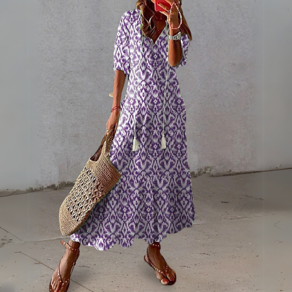 Paisley - Vestido Longo Estampa Étnica Com Cordão