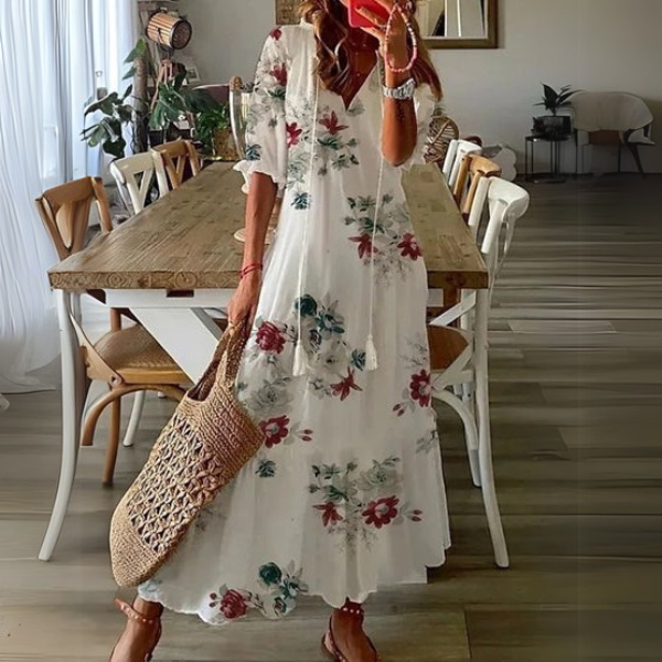 Paisley - Vestido Longo Estampa Étnica Com Cordão