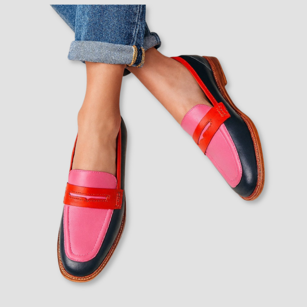 Beatrice - Mocassim Penny Color Block com Vira Aparente