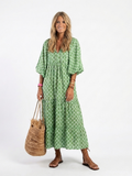 Apolline - Vestido Midi Estampado com Decote V e Manga 3/4
