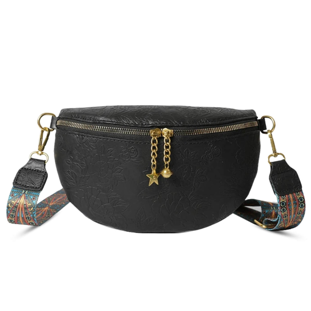 Rosana - Bolsa Transversal Meia-Lua com Relevo Floral
