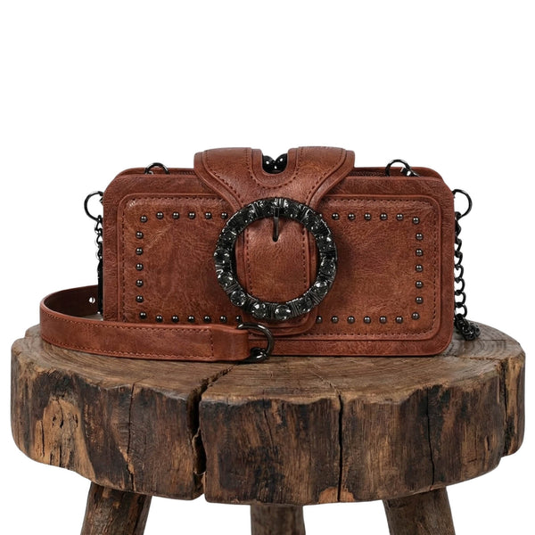 Simone - Clutch com Fivela Redonda e Tachas