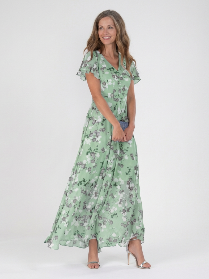 Ismeria - Vestido Longo Floral de Chiffon
