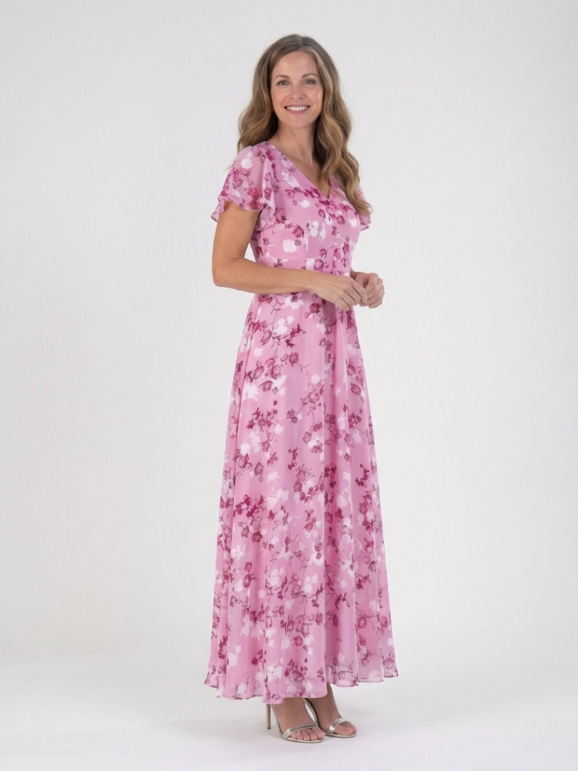 Ismeria - Vestido Longo Floral de Chiffon