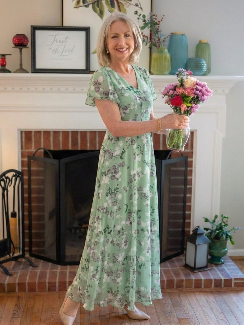 Ismeria - Vestido Longo Floral de Chiffon