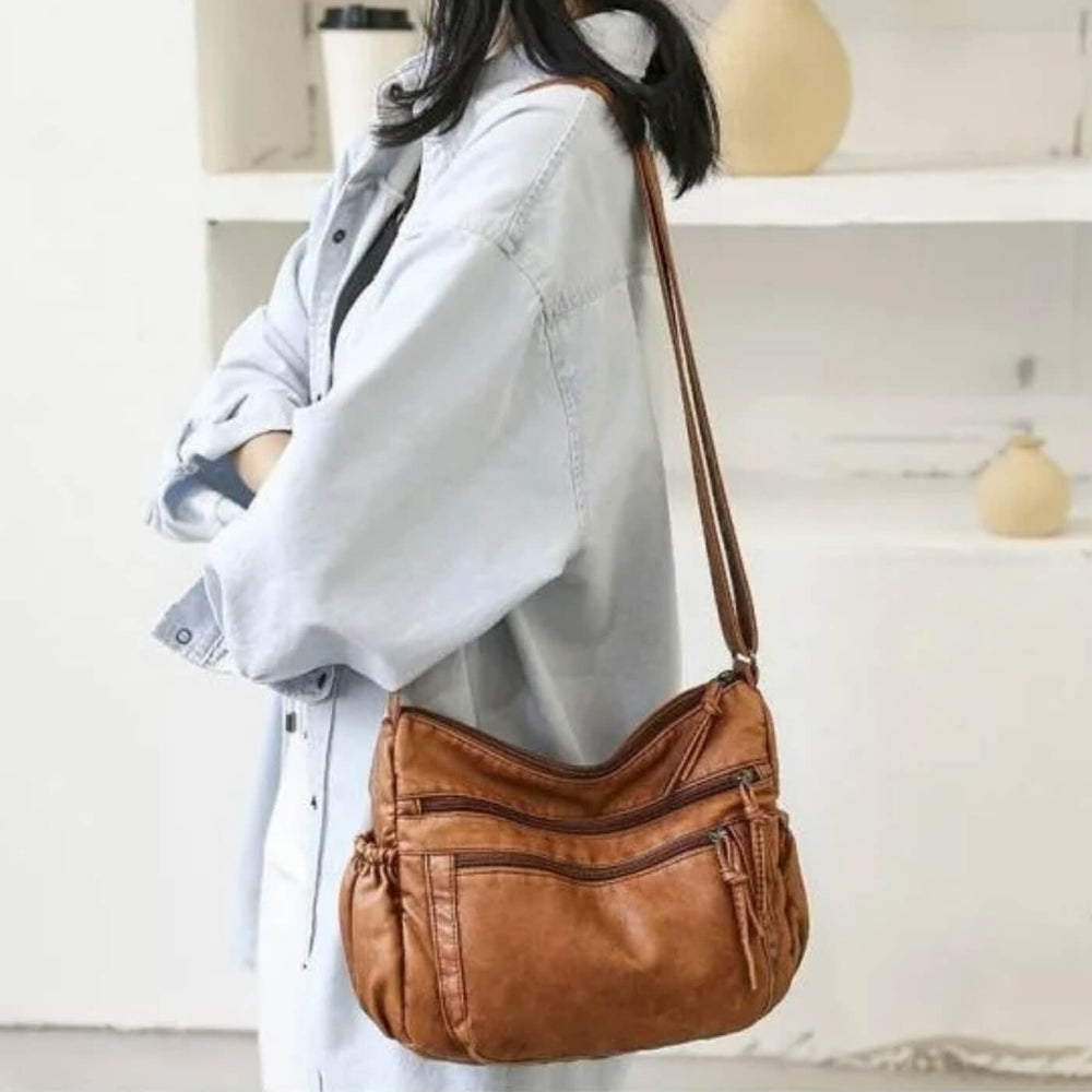 Marta - Bolsa de Ombro com Vários Bolsos com Zíper