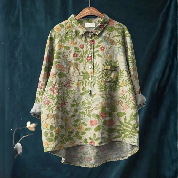 Ana - Blusa com Estampa Botânica de Ervas e Flores