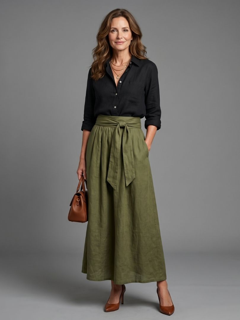 Vera - Conjunto Blusa e Saia Midi