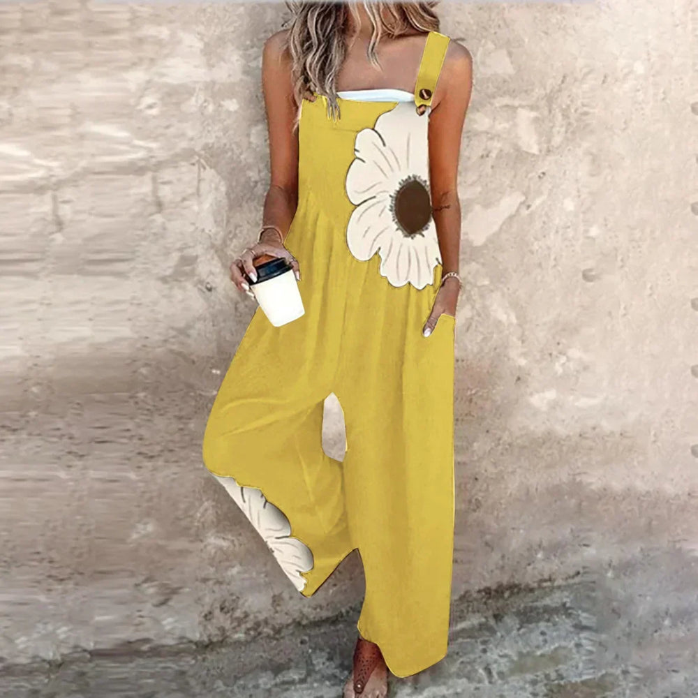 Alana - Jardineira Pantalona com Margaridas Grandes
