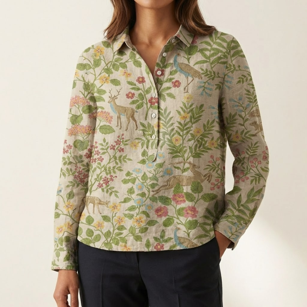 Ana - Blusa com Estampa Botânica de Ervas e Flores