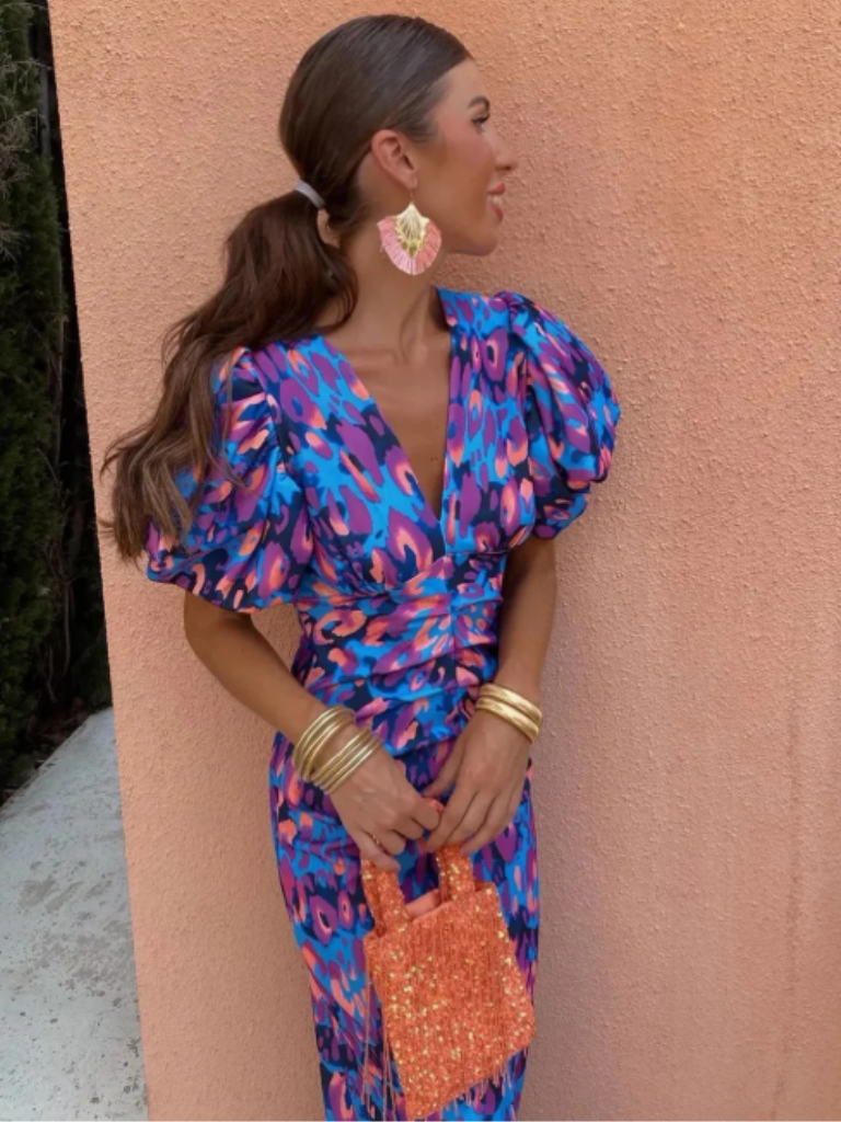 Fabiana - Vestido Midi Plissado Colorido