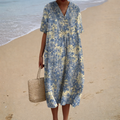 Denise - Vestido Midi com Floral Denso e Manga Curta