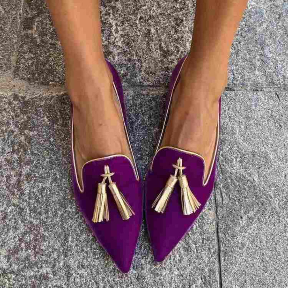 Portia - Sapatilha de Bico Fino com Tassel Metalizado