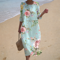 Karina - Vestido Longo Floral com Manga até o Cotovelo