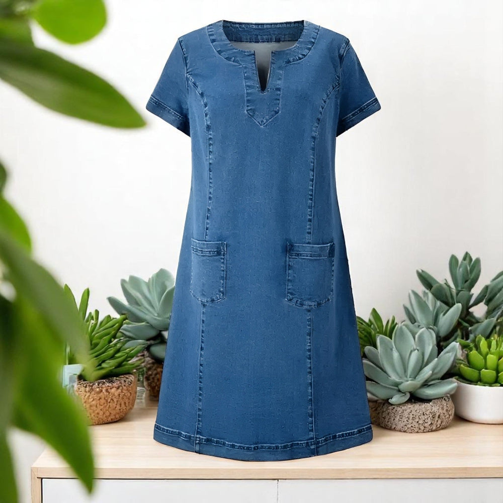 Claire - Vestido Reto Com Pespontos E Bolsos Chapados