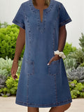 Claire - Vestido Reto Com Pespontos E Bolsos Chapados