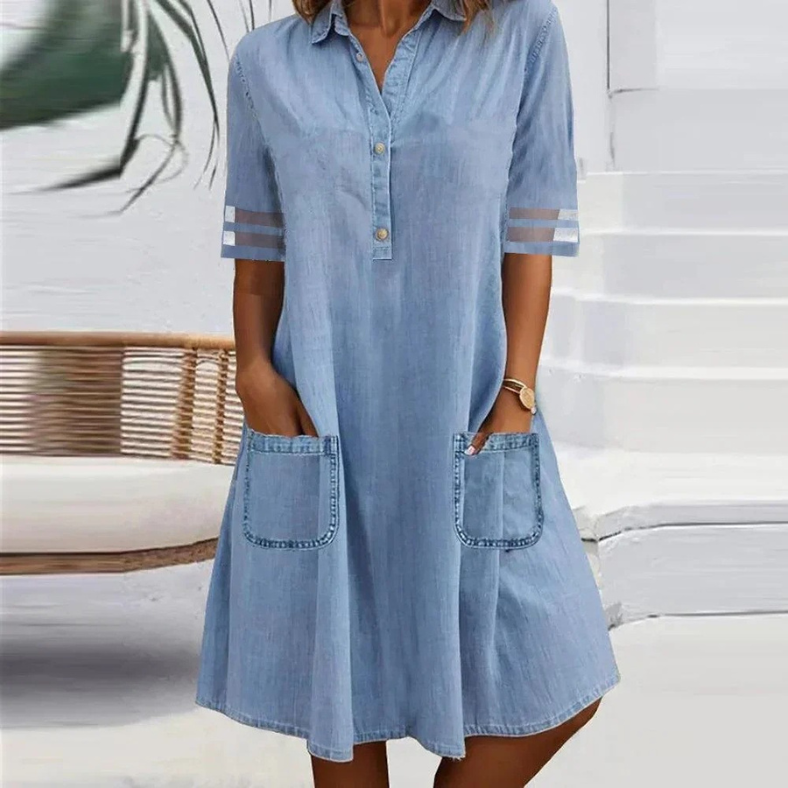 Leilani - Vestido Chemise Com Bolsos Frontais Chapados