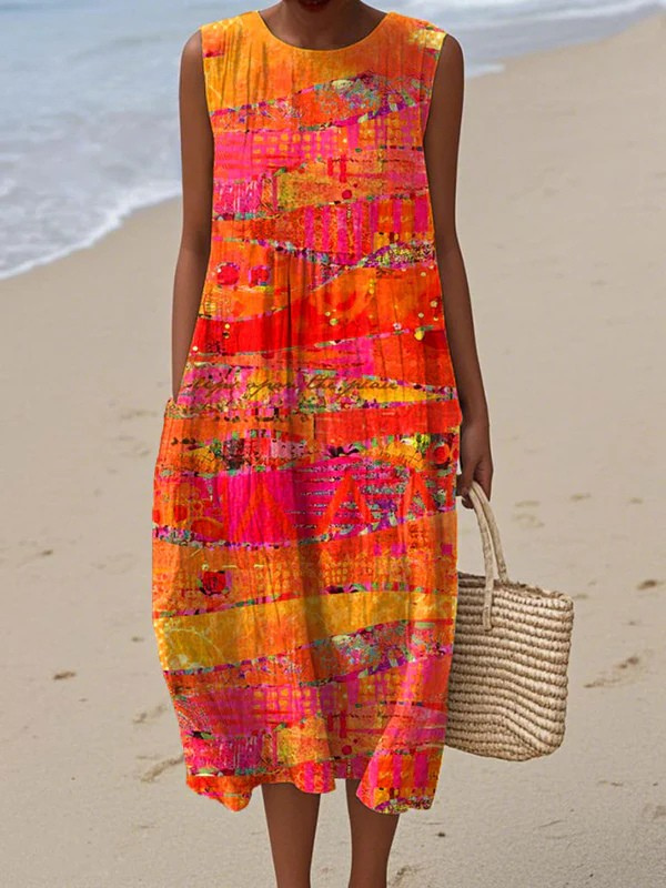 Faye - Vestido Midi Tons de Pôr do Sol