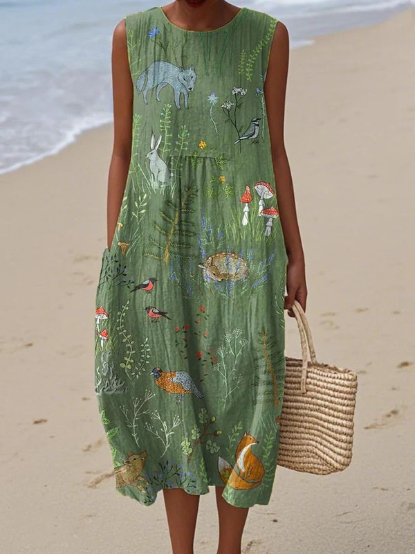 Hope - Vestido Midi Estampa Folhagem