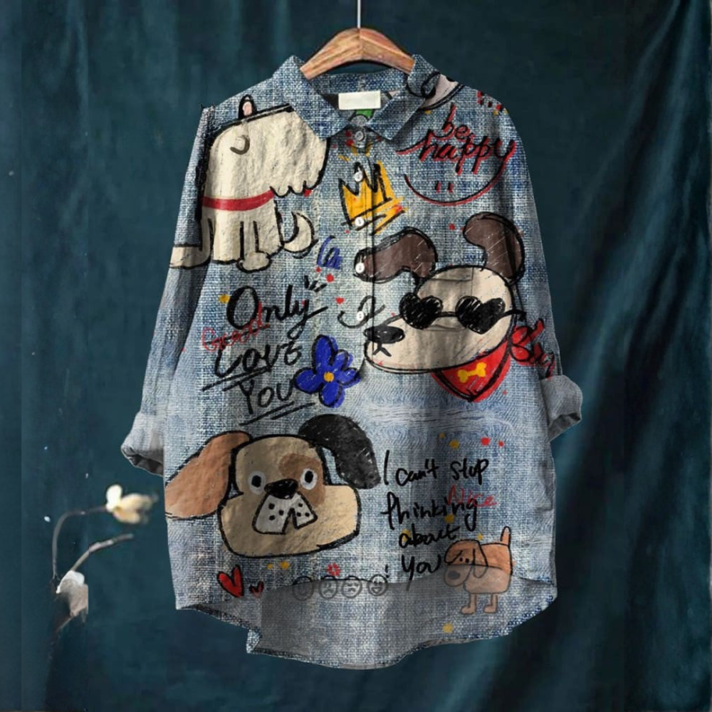 Eliane - Blusa com Cachorros e Frases Rabiscadas