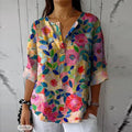Valéria - Blusa Floral com Decote Abotoado