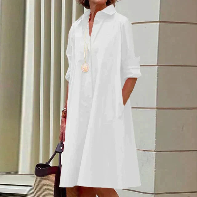 Addison - Vestido Chemise Trapézio De Manga Dobrada