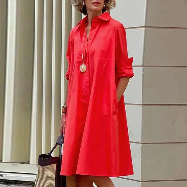 Addison - Vestido Chemise Trapézio De Manga Dobrada