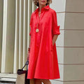 Addison - Vestido Chemise Trapézio De Manga Dobrada