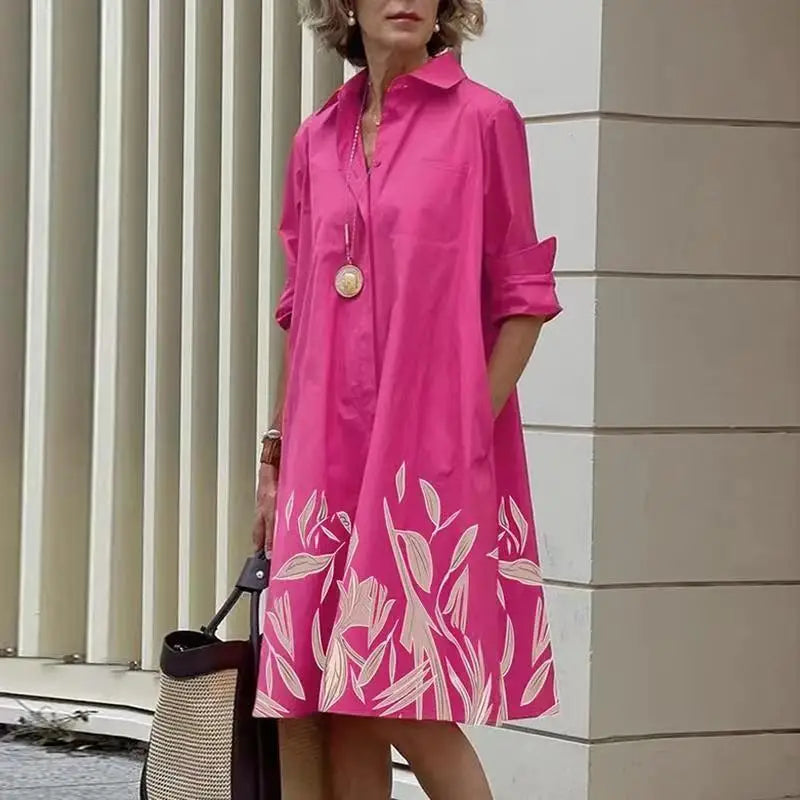 Addison - Vestido Chemise Trapézio De Manga Dobrada