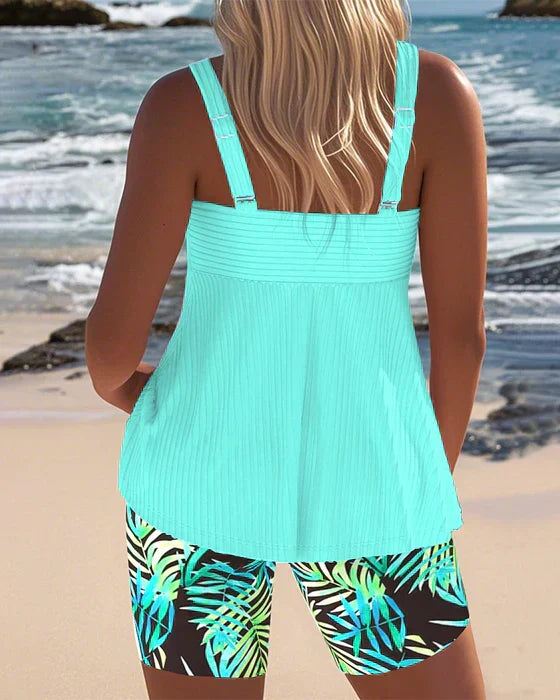 Daphne - Tankini com Bermuda de Folhagem Tropical