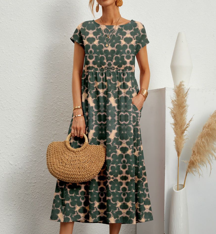 Iris - Vestido Midi De Manga Japonesa E Cintura Franzida