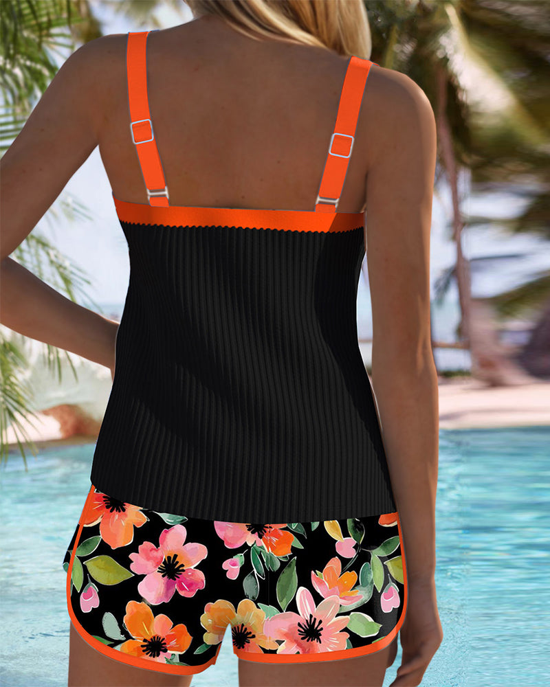 Matilda - Tankini Canelado com Shorts Floral