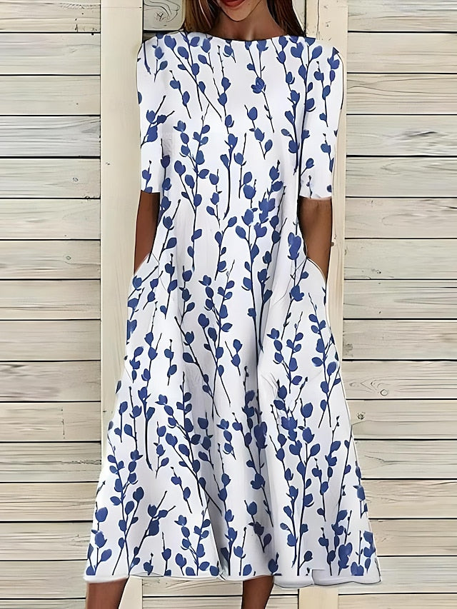 Ayla - Vestido Midi Evasê Estampa De Ramos
