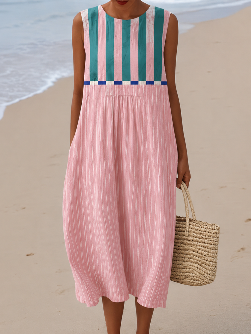 Patrícia - Vestido Midi Listrado Pastel