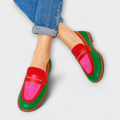 Tessa - Mocassim Penny Tricolor com Sola Costurada