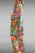 Alessandra - Vestido Longo De Manga Bufante E Flores Grandes