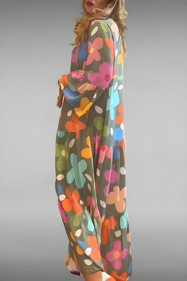 Alessandra - Vestido Longo De Manga Bufante E Flores Grandes